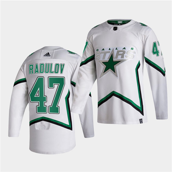Men Dallas Stars #47 Alexander Radulov adidas White 2021 Reverse Retro Jersey