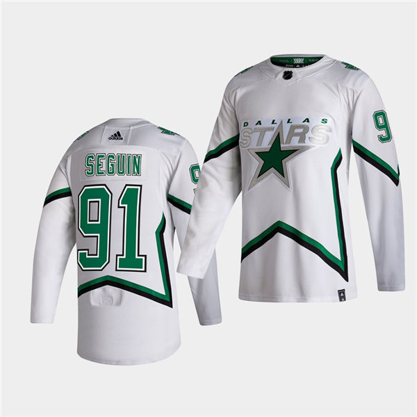 Men Dallas Stars #91 Tyler Seguin adidas White 2021 Reverse Retro Jersey

