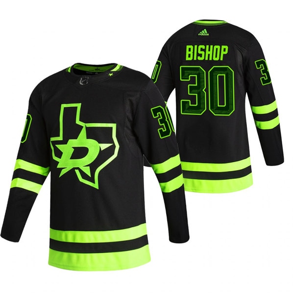 Men Dallas Stars #30 Ben Bishop adidas Third Blackout Jersey