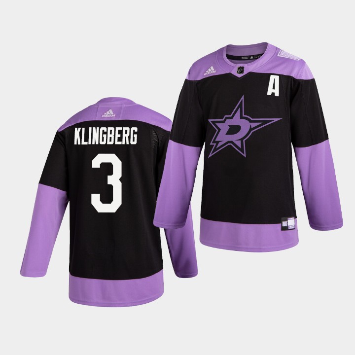 Men Dallas Stars #3 John Klingberg adidas Hockey Fights Cancer Practice Jersey