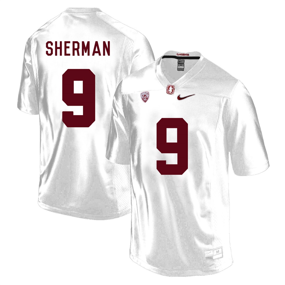 Men's Stanford Cardinal #9 Richard Sherman Nike White NCAA College Football Game Jersey