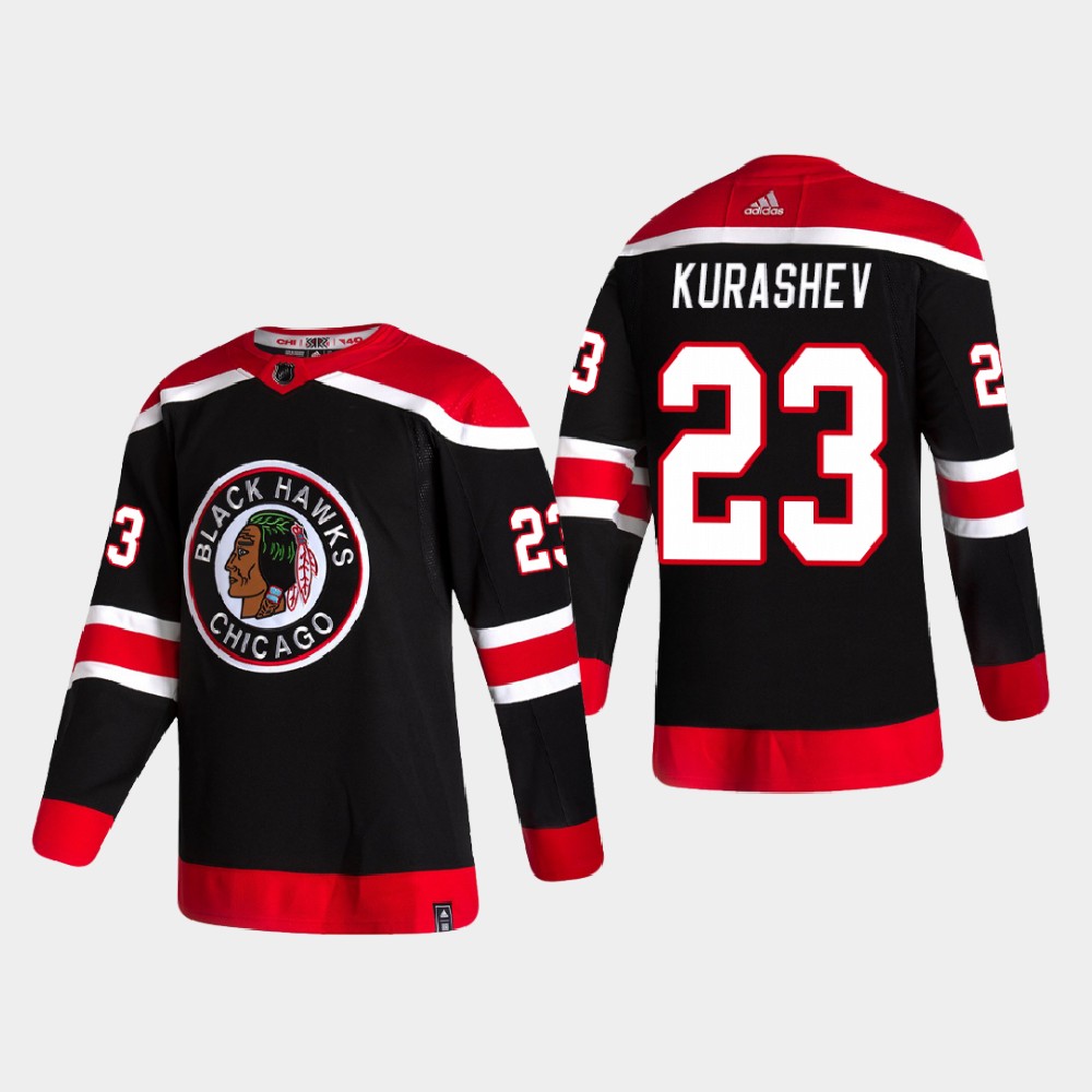 Men's Chicago Blackhawks #23 Philipp Kurashev Black Adidas 2020-21 Reverse Retro Alternate NHL Jersey