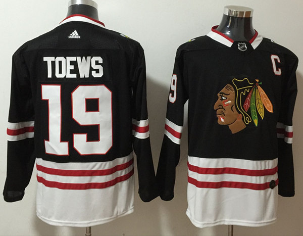 Men's Chicago Blackhawks #19 Jonathan Toews Black Cream Adidas 2020-21 Reverse Retro Alternate Jersey