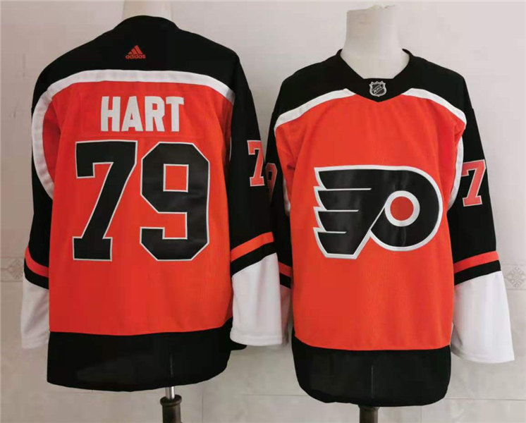 Mens Philadelphia Flyers #79 Carter Hart adidas 2020-21 Reverse Retro Orange Jersey