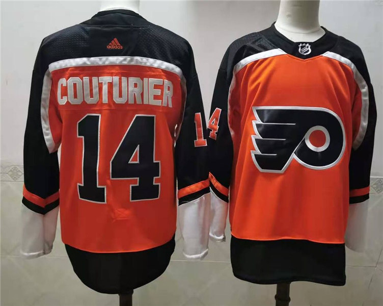 Mens Philadelphia Flyers #14 Sean Couturier adidas 2020-21 Reverse Retro Orange Jersey