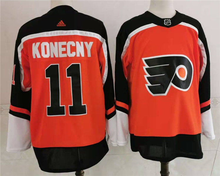Mens Philadelphia Flyers #11 Travis Konecny adidas 2020-21 Reverse Retro Orange Jersey