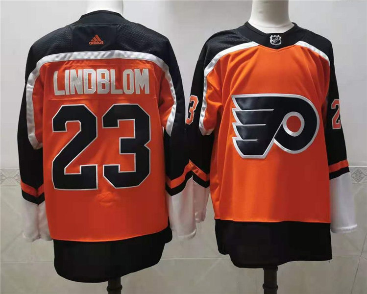 Mens Philadelphia Flyers #23 Oskar Lindblom adidas 2020-21 Reverse Retro Orange Jersey