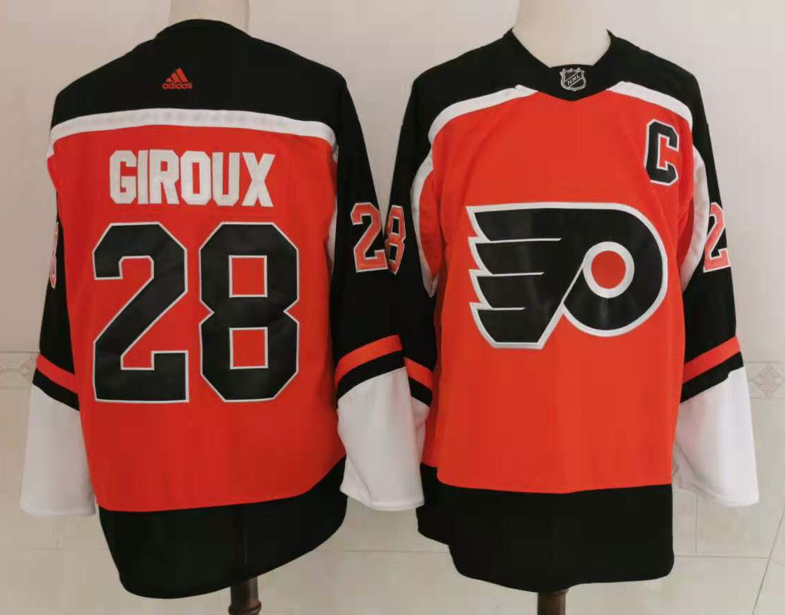Mens Philadelphia Flyers #28 Claude Giroux adidas 2020-21 Reverse Retro Orange Jersey