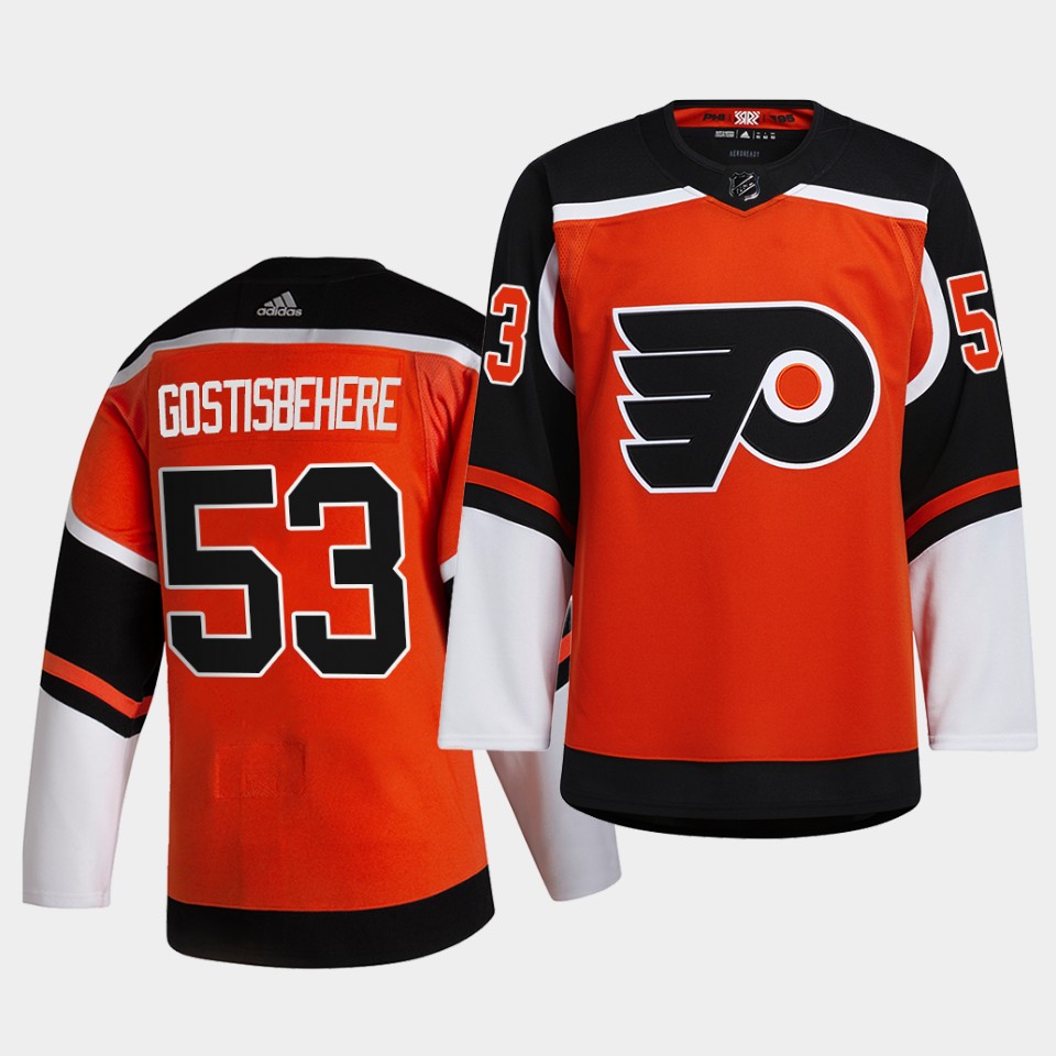 Mens Philadelphia Flyers #53 Shayne Gostisbehere adidas 2020-21 Reverse Retro Orange Jersey