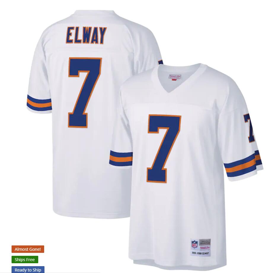 Men's Denver Broncos #7 John Elway 1990 Mitchell & Ness White NFL Throwback Football Jersey