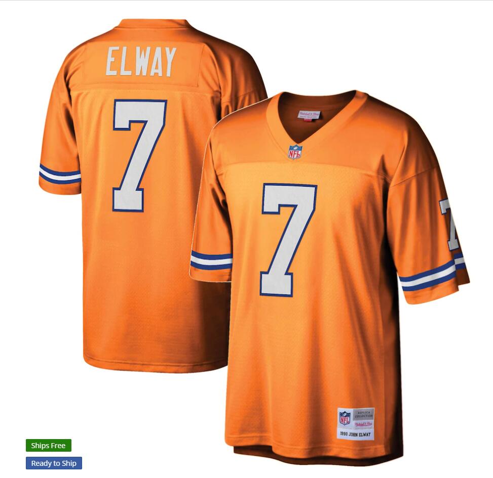 Men's Denver Broncos #7 John Elway 1990 Mitchell & Ness Orange NFL Throwback Football Jersey