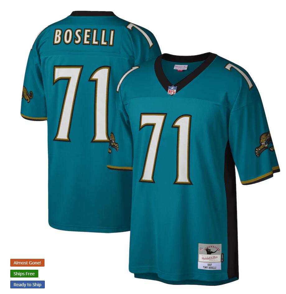 Men's Jacksonville Jaguars #71 Tony Boselli 1997 Mitchell & Ness Teal NFL Throwback Football Jersey