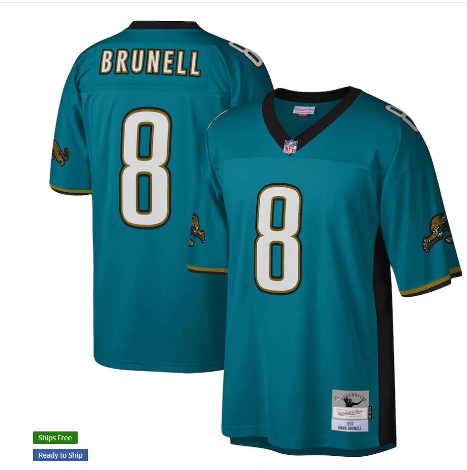 Men's  Jacksonville Jaguars #8 Mark Brunell 1997 Mitchell & Ness Teal NFL Throwback Football Jersey