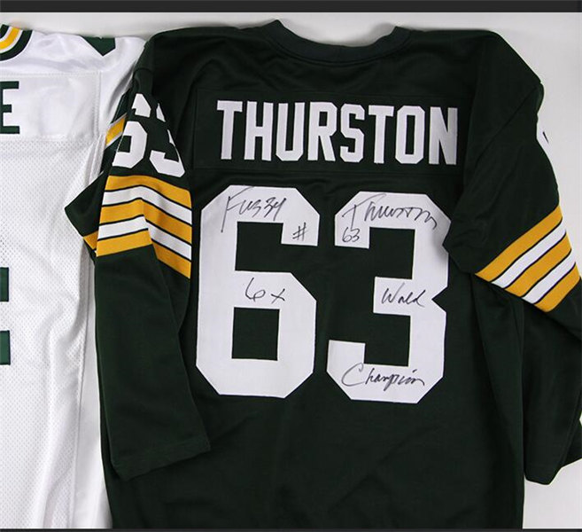 Men's Green Bay Packers #63 Fuzzy Thurston Long-Sleeved Mitchell & Ness Green Throwback Football Jersey