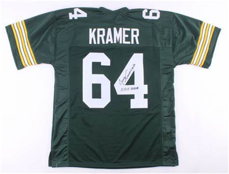 Men's Green Bay Packers #64 Jerry Kramer Mitchell & Ness Green Throwback Football Jersey