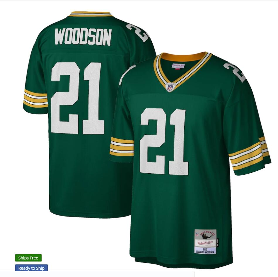 Men's Green Bay Packers #21 Charles Woodson Mitchell & Ness Green 2010 Legacy Replica Jersey