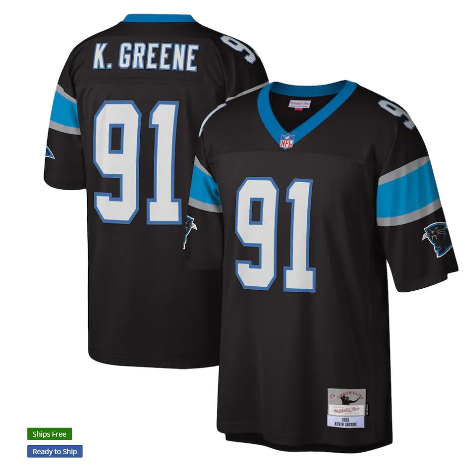 Men's Carolina Panthers #91 Kevin Greene 1996 Mitchell & Ness Black Throwback Football Jersey