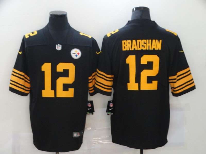 Men's Pittsburgh Steelers Retired Player #12 Terry Bradshaw Nike Black Vapor Untouchable Elite Color Rush Jersey