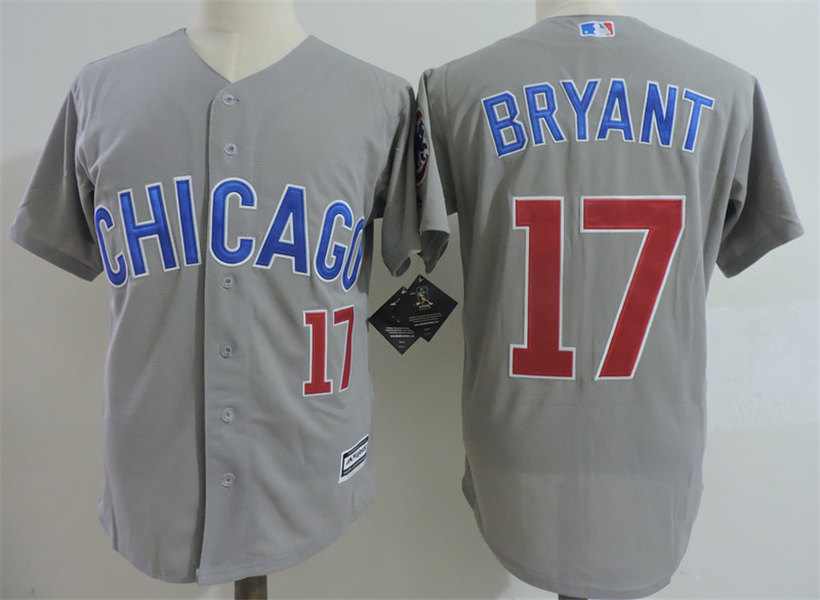Mens Chicago Cubs #17 Kris Bryant Majestic Grey Cool Base Player Jersey