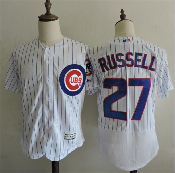 Mens Chicago Cubs #27 Addison Russell Majestic White Flex Base Player Jersey