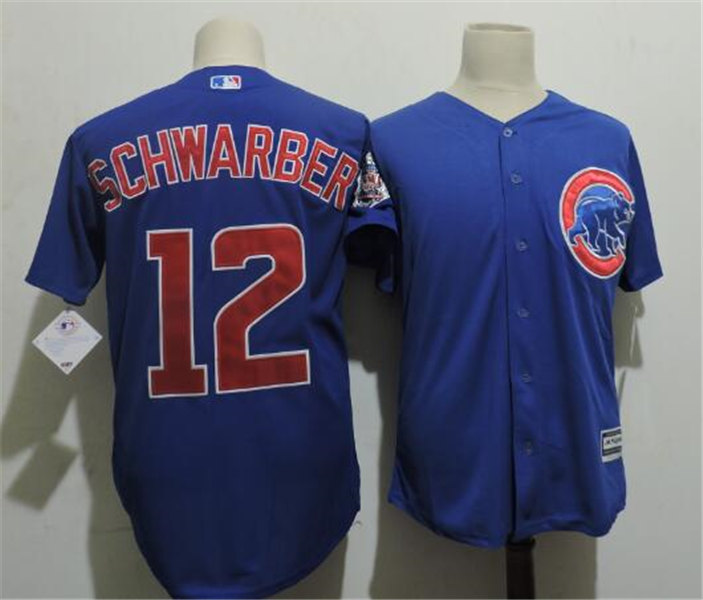 Mens Chicago Cubs #12 Kyle Schwarber Majestic Royal Cool Base Player Jersey