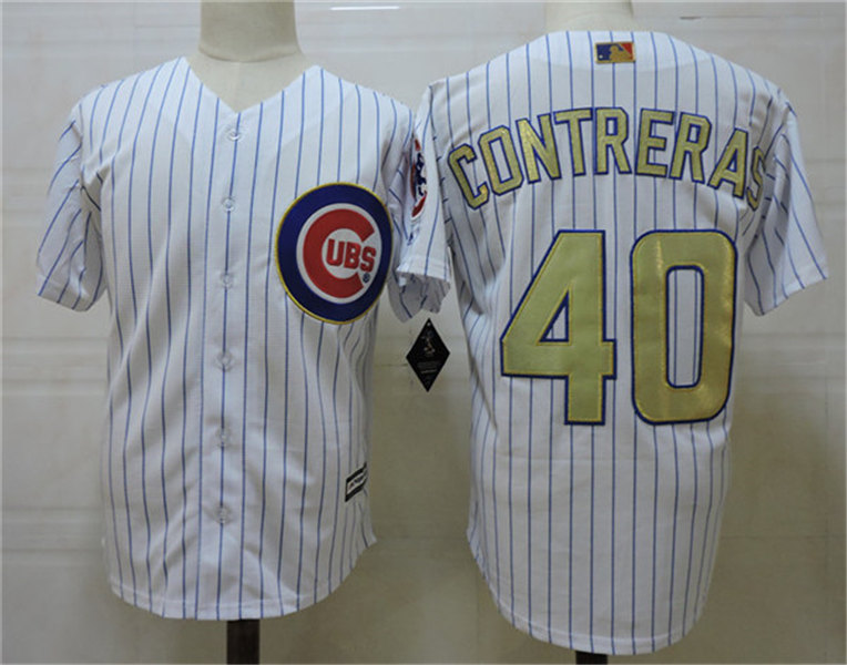 Mens Chicago Cubs #40 Willson Contreras Majestic White 2017 Gold Program Cool Base Player Jersey