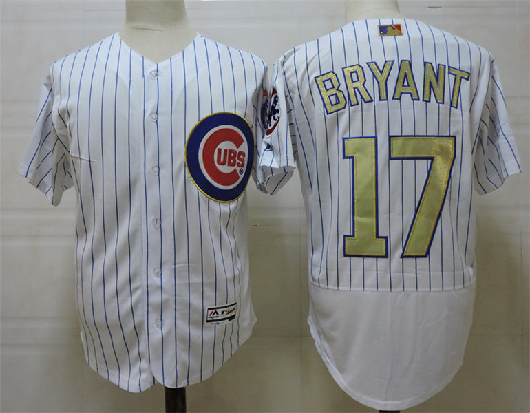 Mens Chicago Cubs #17 Kris Bryant Majestic White 2017 Gold Program Flex Base Player Jersey