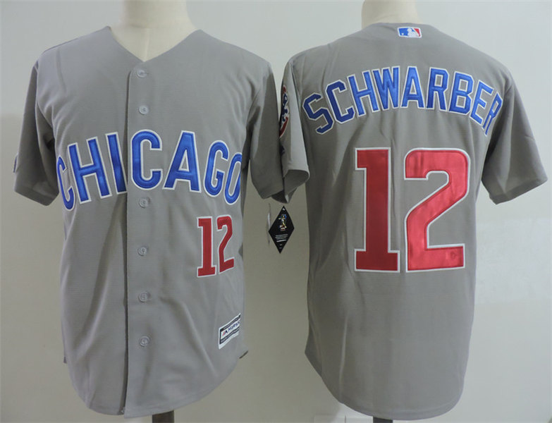 Mens Chicago Cubs #12 Kyle Schwarber Majestic Grey Cool Base Player Jersey