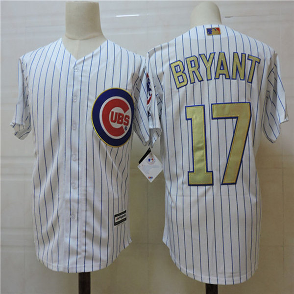 Mens Chicago Cubs #17 Kris Bryant Majestic White 2017 Gold Program Cool Base Player Jersey