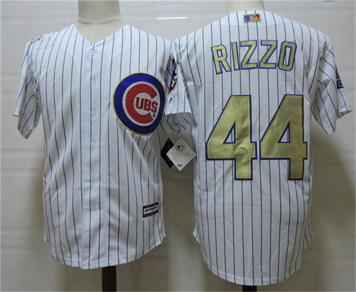 Mens Chicago Cubs #44 Anthony Rizzo Majestic White 2017 Gold Program Cool Base Player Jersey