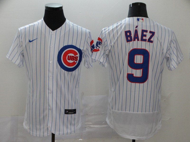 Mens Chicago Cubs #9 Javier Baez Nike White Cool Base Player Baseball Jersey