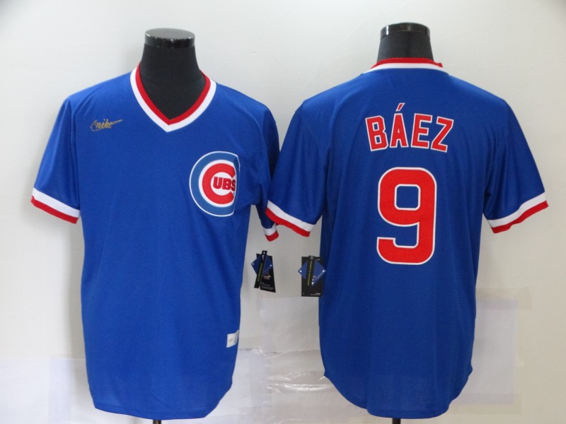 Mens Chicago Cubs #9 Javier Baez Nike Royal Blue Pullover Cooperstown Baseball Jersey