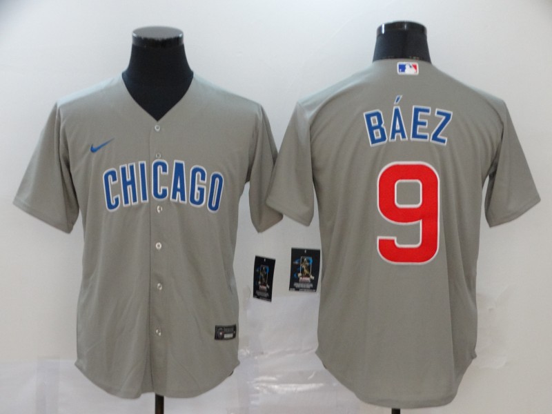 Mens Chicago Cubs #9 Javier Baez Nike Gray Road Cool Base Player Baseball Jersey