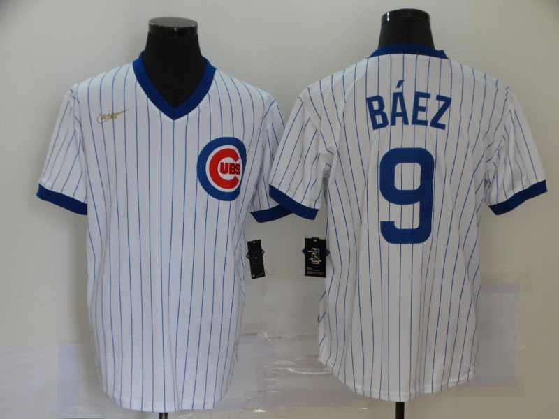 Mens Chicago Cubs #9 Javier Baez Nike White Pullover Cooperstown Baseball Jersey