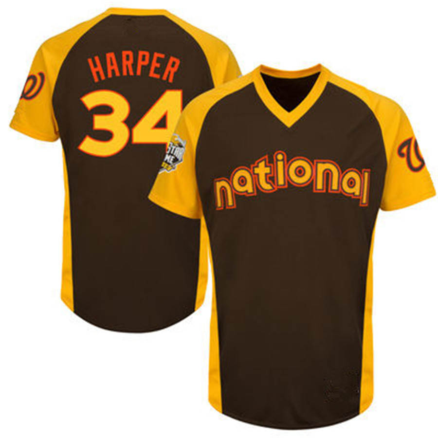 Men's Washington Nationals #34 Bryce Harper Majestic Brown 2016 MLB All-Star Game Cool Base Batting Practice Player Jersey