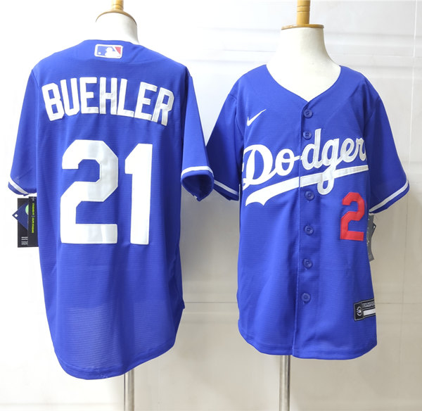 Youth Los Angeles Dodgers #21 Walker Buehler Nike Blue Cool Base Baseball Jersey
