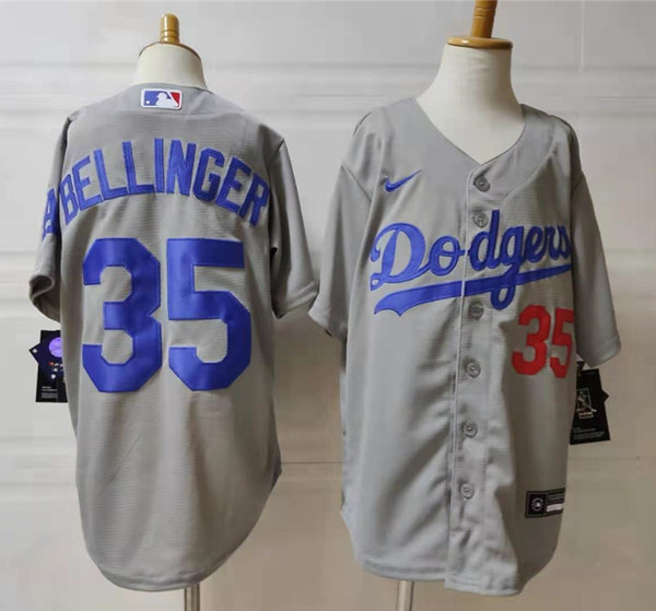 Youth Los Angeles Dodgers #35 Cody Bellinger Nike Grey Cool Base Baseball Jersey