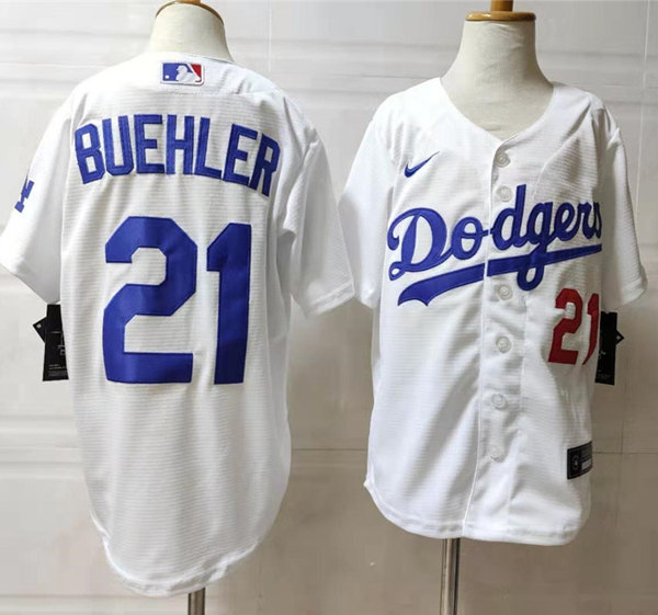 Youth Los Angeles Dodgers #21 Walker Buehler Nike White Cool Base Baseball Jersey