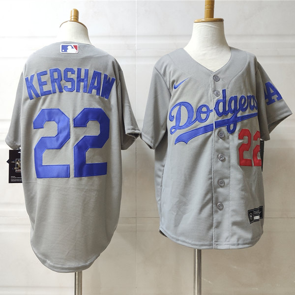 Youth Los Angeles Dodgers #22 Clayton Kershaw Nike Grey Cool Base Baseball Jersey