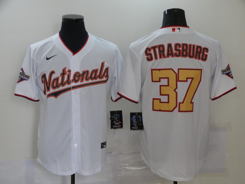 Men's Washington Nationals #37 Stephen Strasburg Nike White 2020 Gold Program Cool Base Baseball Jersey