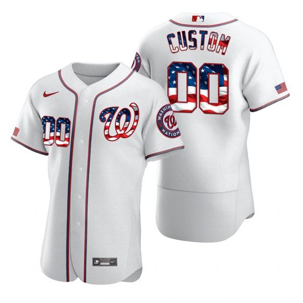 Custom Washington Nationals White 2020 Stars & Stripes 4th of July Jersey