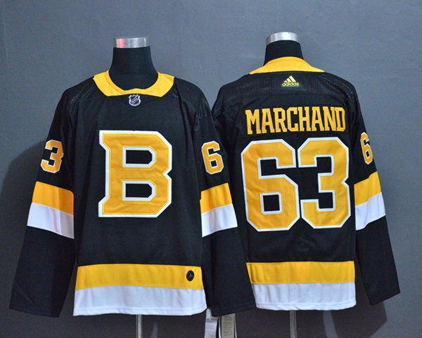 Men's Boston Bruin #63 Brad Marchand adidas adidas Third Black Retro 1948 Jersey