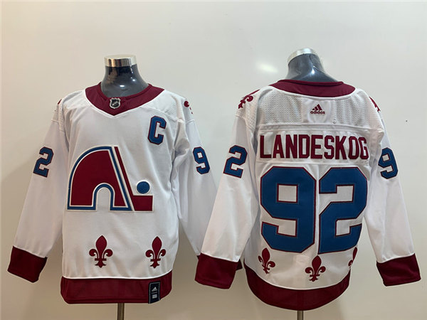 Men's Colorado Avalanche #92 Gabriel Landeskog Adidas White2021 Season Reverse Retro Jersey