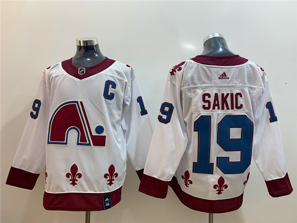 Men's Colorado Avalanche Retired Player #19 Joe Sakic Adidas White 2021 Season Reverse Retro  ersey