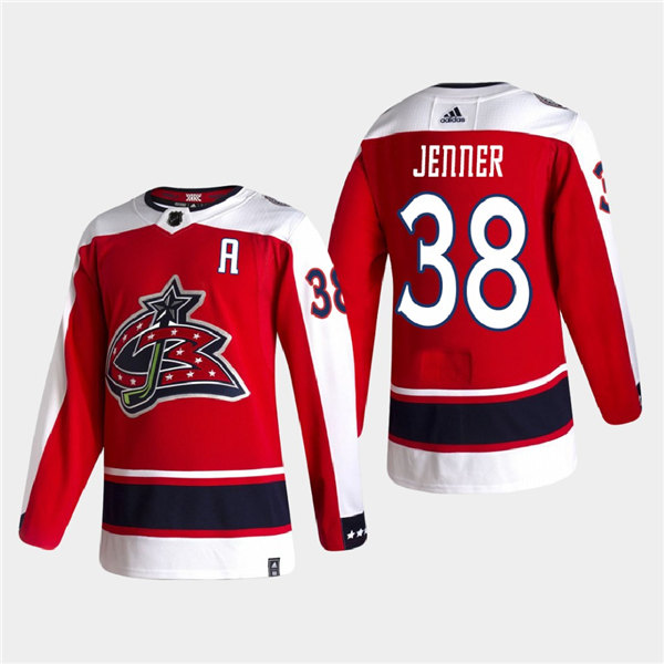 Mens Columbus Blue Jackets #38 Boone Jenner Adidas Red 2021 NHL Season Reverse Retro Jersey