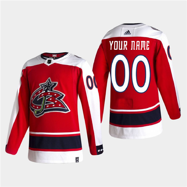 Men's Columbus Blue Jackets Custom Adidas Red 2021 NHL Season Reverse Retro Jersey