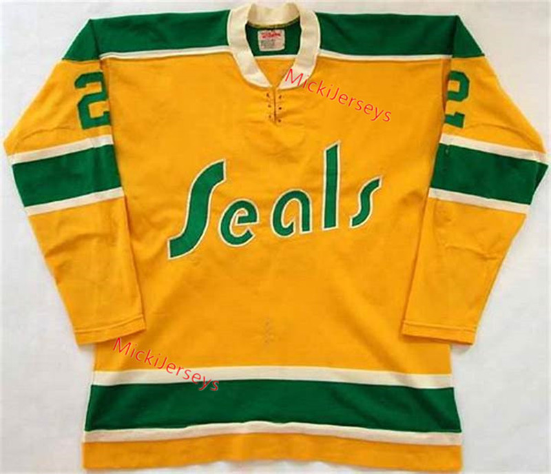 Men's CALIFORNIA GOLDEN SEALS Custom Yellow 1970's CCM Throwback Vintage Hockey Jersey 