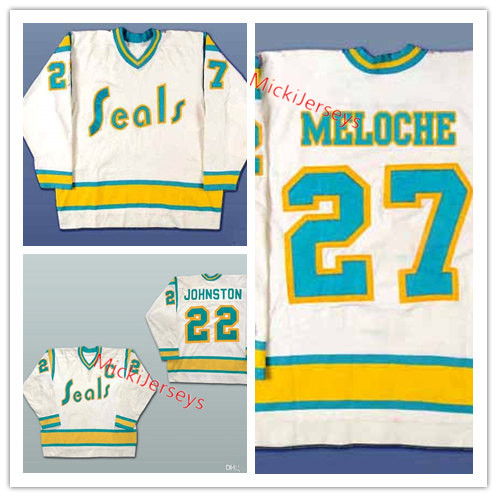 Men's CALIFORNIA GOLDEN SEALS Custom Cream 1970's CCM Throwback Vintage Hockey Jersey 