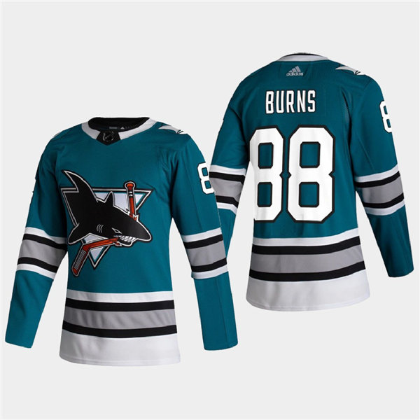 Mens San Jose Sharks #88 Brent Burns Teal Adidas 2020-21 Heritage 30th Anniversary Jersey