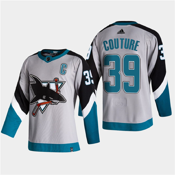Mens San Jose Sharks #39 Logan Couture Adidas Grey 2021 NHL Season Reverse Retro  Jersey